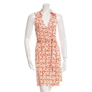 Orange white Diane von Furstenberg silk wrap dress